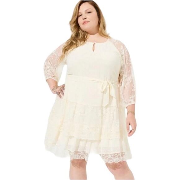 torrid Dresses & Skirts - Torrid Festi Cream Lace Clip Dot Mini Dress Sz.4 NWT